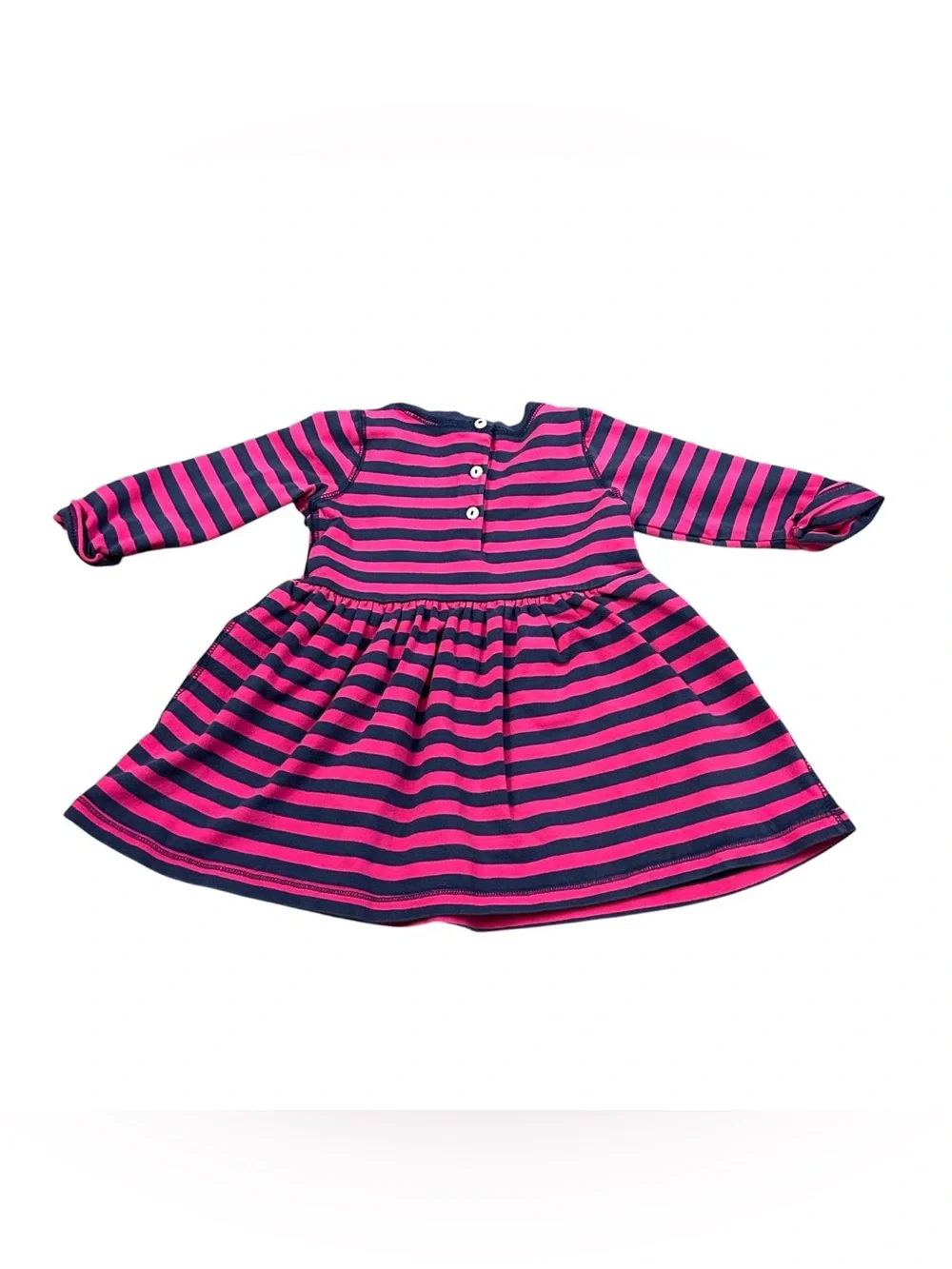 Ralph Lauren Baby Girls 6M Pink Navy Striped Long Sleeve Dress Pony
